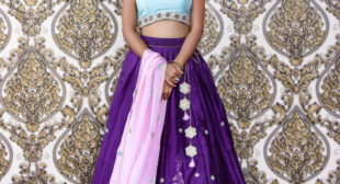 A beautiful Cyan Violet Lehenga by Varuna Jithesh