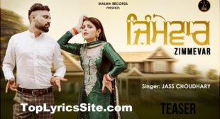 Zimmevar Lyrics – Jass Chaudhary – TopLyricsSite.com